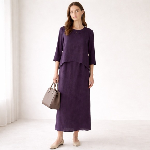 Nina Piccalino Dresses & Skirts - Womens Purple Faux Suede Maxi Dress Jacket Set Size 6 Evening Church Modest Vtg